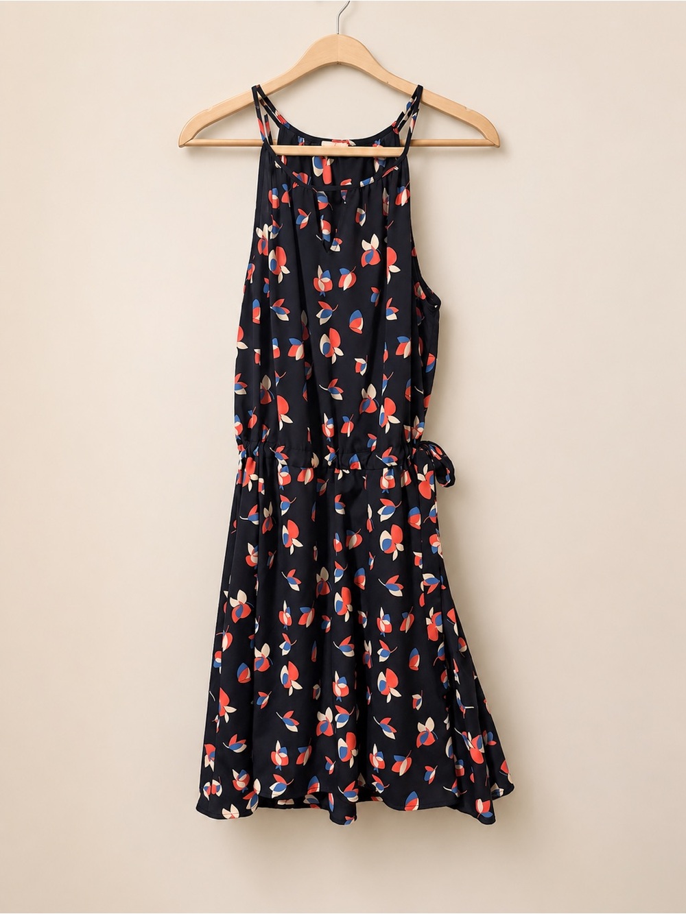 Pixley Navy Halter Midi Dress with Red & White Floral Print
